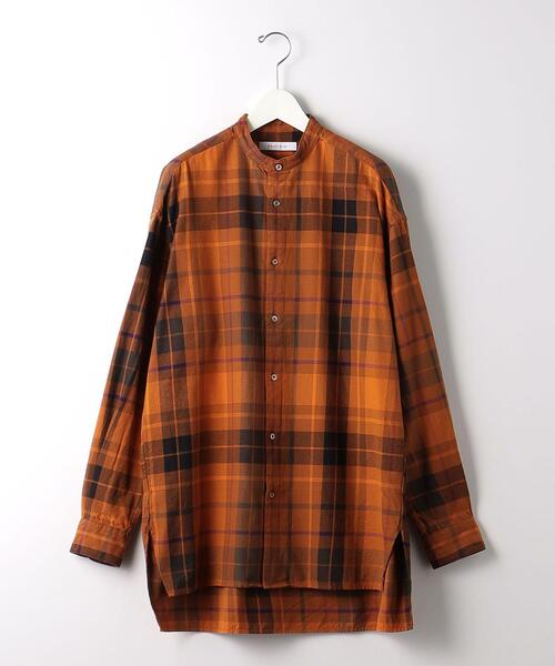 BRACTMENT(ブラクトメント)の「<BRACTMENT(ブラクトメント)>チェック ロング バンドカラー シャツ(シャツ/ブラウス・メンズ・ブラウン/オレンジ・40/36/38)」の2枚目の写真