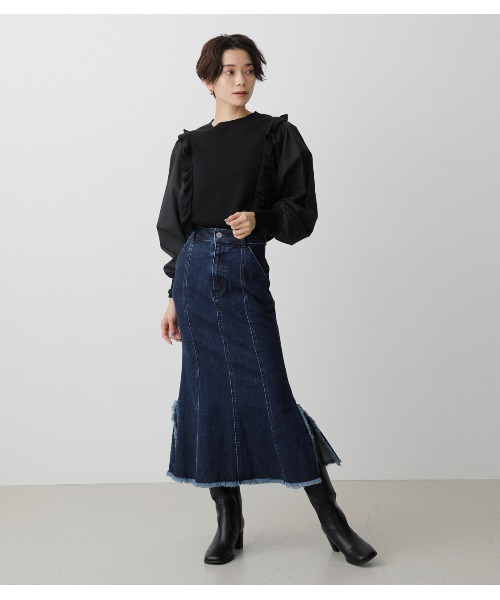 AZUL by moussy（アズールバイマウジー）の「FRINGE MERMAID DENIM SKIRT/フリンジマーメイドデニムスカート（デニムスカート・レディース・ベージュ/ダークブルー・LARGE/SMALL/X-SMALL/MEDIUM）」の19枚目の写真