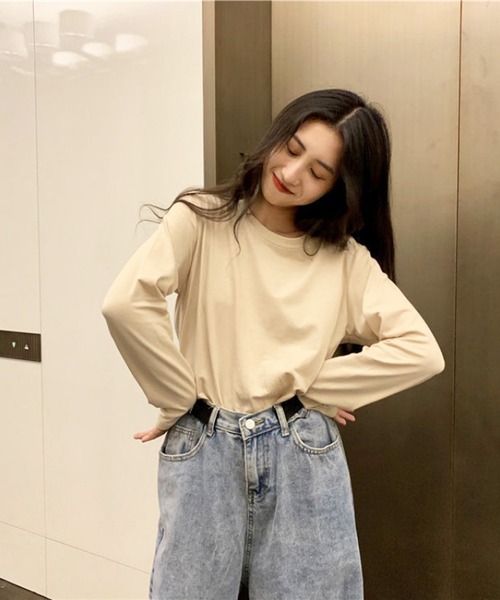 Anuenue（アヌエヌエ）の「ロングスリーブTシャツ 無地ロンT（Tシャツ/カットソー・レディース・ホワイト/ブラック/ベージュ/レッド/カーキ/ブルー/グリーン/コーラルピンク/イエロー・2L/3L/S/M/L）」の4枚目の写真