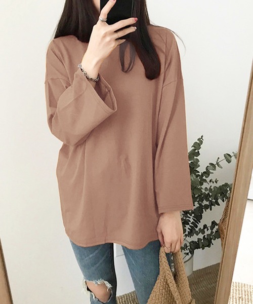 Anuenue（アヌエヌエ）の「ロングスリーブTシャツ 無地ロンT（Tシャツ/カットソー・レディース・ホワイト/ブラック/ベージュ/レッド/カーキ/ブルー/グリーン/コーラルピンク/イエロー・2L/3L/S/M/L）」の5枚目の写真