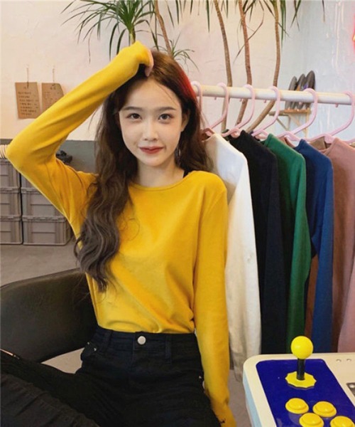 Anuenue（アヌエヌエ）の「ロングスリーブTシャツ 無地ロンT（Tシャツ/カットソー・レディース・ホワイト/ブラック/ベージュ/レッド/カーキ/ブルー/グリーン/コーラルピンク/イエロー・2L/3L/S/M/L）」の7枚目の写真