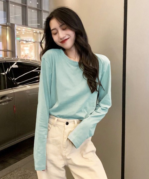 Anuenue（アヌエヌエ）の「ロングスリーブTシャツ 無地ロンT（Tシャツ/カットソー・レディース・ホワイト/ブラック/ベージュ/レッド/カーキ/ブルー/グリーン/コーラルピンク/イエロー・2L/3L/S/M/L）」の6枚目の写真