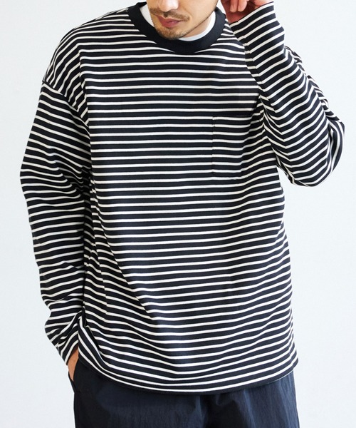 coca（coca）（コカ）の「メンズ ポンチボーダースウェットロンTee（スウェット・メンズ・ブラック/グリーン・M/L/XL）」の2枚目の写真