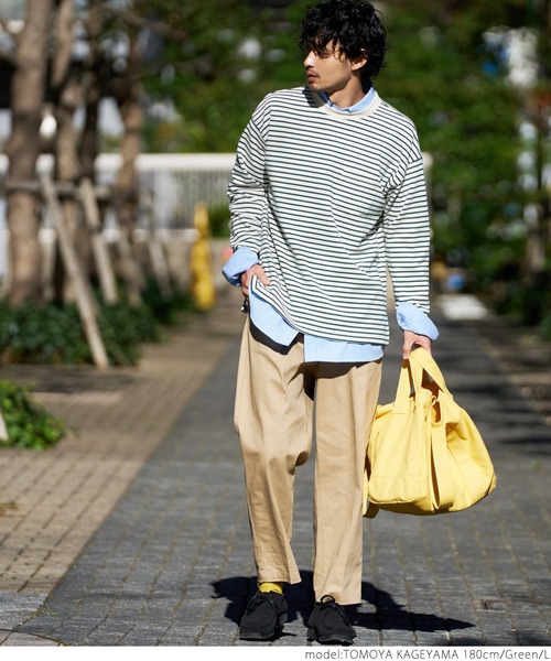 coca（coca）（コカ）の「メンズ ポンチボーダースウェットロンTee（スウェット・メンズ・ブラック/グリーン・M/L/XL）」の5枚目の写真