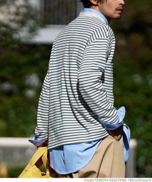 coca（coca）（コカ）の「メンズ ポンチボーダースウェットロンTee（スウェット・メンズ・ブラック/グリーン・M/L/XL）」の6枚目の写真