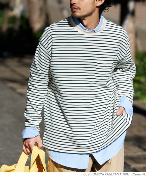 coca（coca）（コカ）の「メンズ ポンチボーダースウェットロンTee（スウェット・メンズ・ブラック/グリーン・M/L/XL）」の8枚目の写真