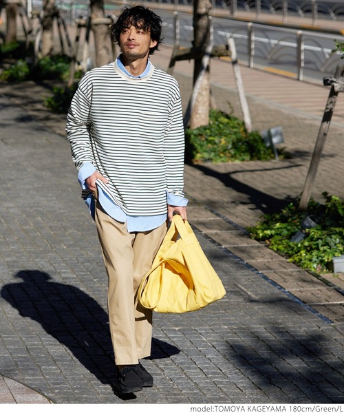 coca（coca）（コカ）の「メンズ ポンチボーダースウェットロンTee（スウェット・メンズ・ブラック/グリーン・M/L/XL）」の9枚目の写真