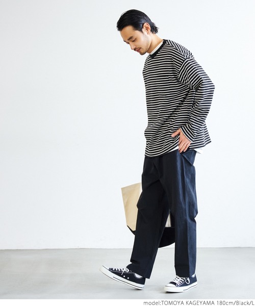 coca（coca）（コカ）の「メンズ ポンチボーダースウェットロンTee（スウェット・メンズ・ブラック/グリーン・M/L/XL）」の11枚目の写真