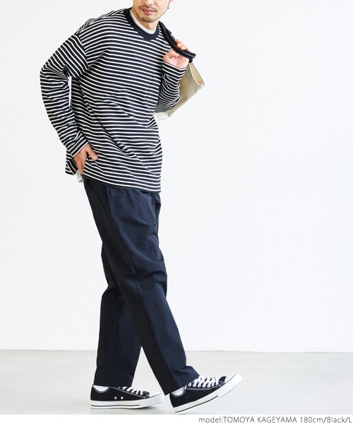 coca（coca）（コカ）の「メンズ ポンチボーダースウェットロンTee（スウェット・メンズ・ブラック/グリーン・M/L/XL）」の13枚目の写真