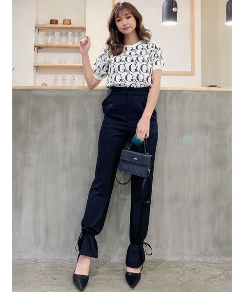 GYDA(ジェイダ)の「GYDA PATTERNハーフスリーブニットトップス(ニット/セーター・レディース・オフホワイト/チャコールグレー・FREE)」の5枚目の写真