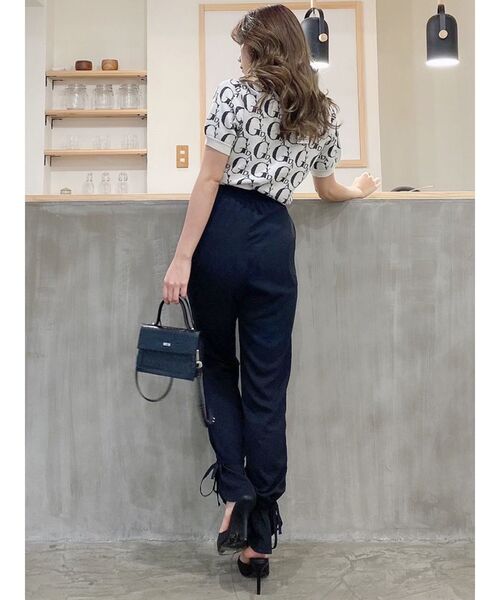 GYDA(ジェイダ)の「GYDA PATTERNハーフスリーブニットトップス(ニット/セーター・レディース・オフホワイト/チャコールグレー・FREE)」の7枚目の写真