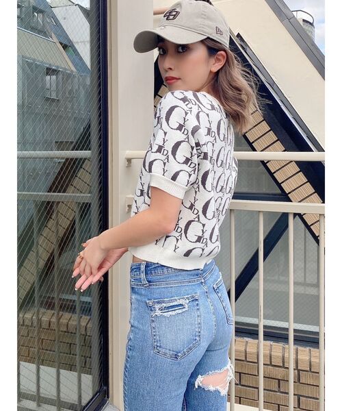 GYDA(ジェイダ)の「GYDA PATTERNハーフスリーブニットトップス(ニット/セーター・レディース・オフホワイト/チャコールグレー・FREE)」の8枚目の写真