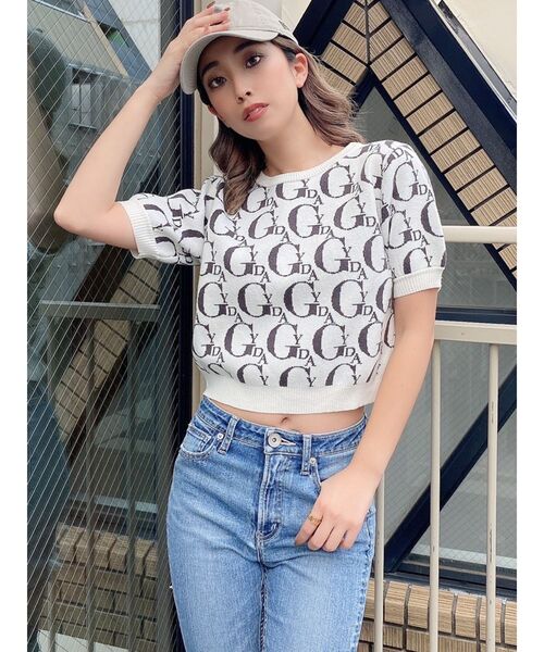 GYDA(ジェイダ)の「GYDA PATTERNハーフスリーブニットトップス(ニット/セーター・レディース・オフホワイト/チャコールグレー・FREE)」の10枚目の写真