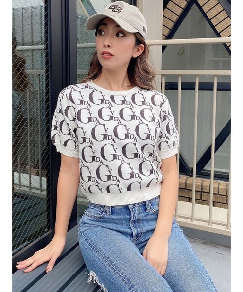 GYDA(ジェイダ)の「GYDA PATTERNハーフスリーブニットトップス(ニット/セーター・レディース・オフホワイト/チャコールグレー・FREE)」の11枚目の写真