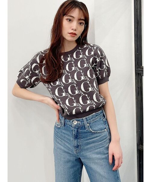 GYDA(ジェイダ)の「GYDA PATTERNハーフスリーブニットトップス(ニット/セーター・レディース・オフホワイト/チャコールグレー・FREE)」の21枚目の写真