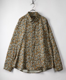 総柄プリントジョーゼットドレープシャツ/とろみシャツ/オーバーサイズシャツ/レトロ風