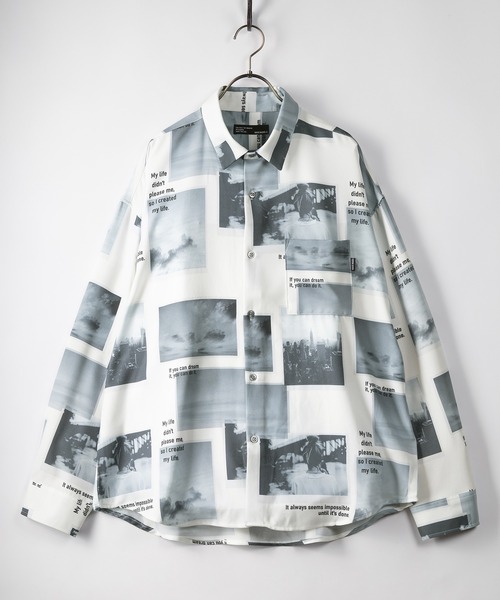 SlashDate(スラッシュデイト)の「総柄プリントジョーゼットドレープシャツ/とろみシャツ/オーバーサイズシャツ/レトロ風(シャツ/ブラウス・メンズ・ホワイト/チャコールグレー/ブラック/ブラウン/グレー/ブルー/ホワイト系その他/ブラック系その他/ブラウン系その他/ホワイト系その他2/ブラック系その他2/ブラック系その他3/ブラウン系その他2・M/L)」の4枚目の写真