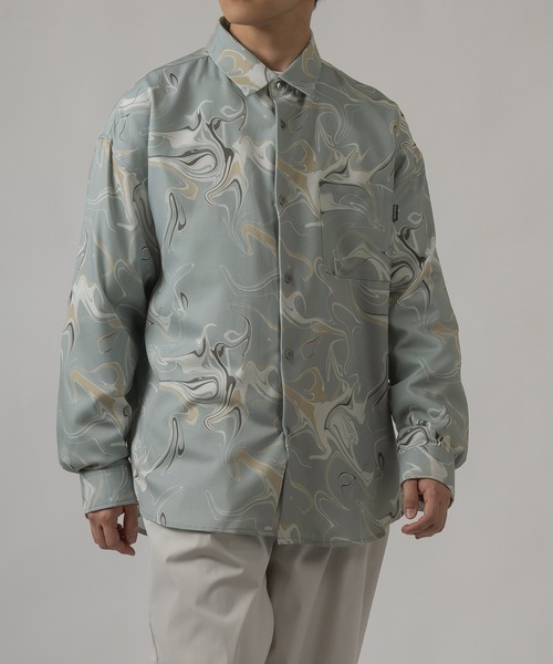 SlashDate(スラッシュデイト)の「総柄プリントジョーゼットドレープシャツ/とろみシャツ/オーバーサイズシャツ/レトロ風(シャツ/ブラウス・メンズ・ホワイト/チャコールグレー/ブラック/ブラウン/グレー/ブルー/ホワイト系その他/ブラック系その他/ブラウン系その他/ホワイト系その他2/ブラック系その他2/ブラック系その他3/ブラウン系その他2・M/L)」の21枚目の写真