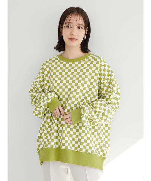Sugar spoon(シュガースプーン)の「・SUGAR SPOON チェッカーptウラキモウスウェット*(スウェット・レディース・ベージュ/オフホワイト/ライトグリーン・FREE)」の12枚目の写真