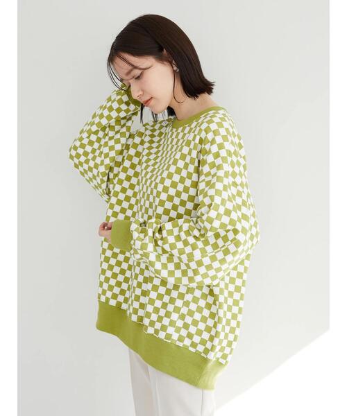 Sugar spoon(シュガースプーン)の「・SUGAR SPOON チェッカーptウラキモウスウェット*(スウェット・レディース・ベージュ/オフホワイト/ライトグリーン・FREE)」の13枚目の写真