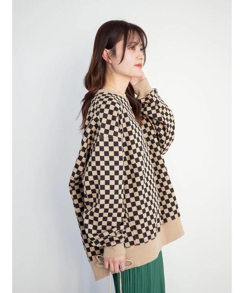 Sugar spoon(シュガースプーン)の「・SUGAR SPOON チェッカーptウラキモウスウェット*(スウェット・レディース・ベージュ/オフホワイト/ライトグリーン・FREE)」の17枚目の写真