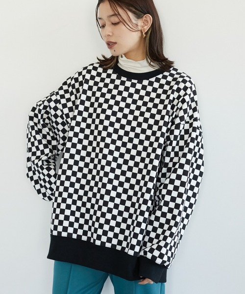 Sugar spoon(シュガースプーン)の「・SUGAR SPOON チェッカーptウラキモウスウェット*(スウェット・レディース・ベージュ/オフホワイト/ライトグリーン・FREE)」の1枚目の写真