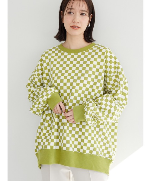 Sugar spoon(シュガースプーン)の「・SUGAR SPOON チェッカーptウラキモウスウェット*(スウェット・レディース・ベージュ/オフホワイト/ライトグリーン・FREE)」の2枚目の写真