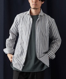 コットン/リネン ストライプ カッタウェイシャツ