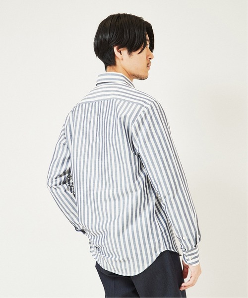 EDIFICE（エディフィス）の「コットン/リネン ストライプ カッタウェイシャツ（シャツ/ブラウス・メンズ・ブルー系その他/ブラウン・SMALL/LARGE/X-LARGE/MEDIUM）」の5枚目の写真
