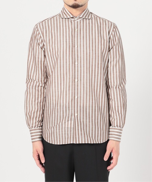 EDIFICE（エディフィス）の「コットン/リネン ストライプ カッタウェイシャツ（シャツ/ブラウス・メンズ・ブルー系その他/ブラウン・SMALL/LARGE/X-LARGE/MEDIUM）」の8枚目の写真