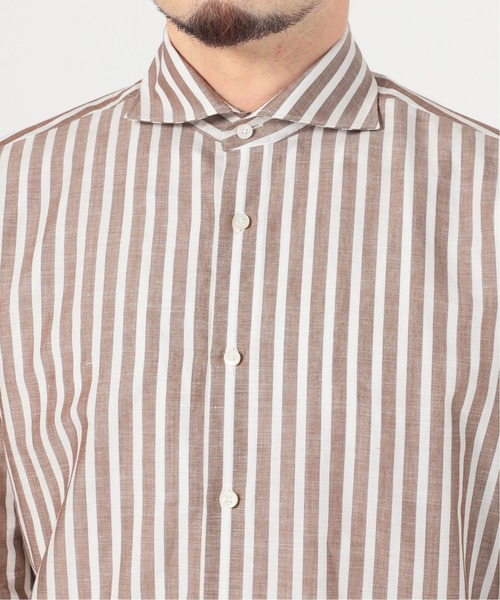 EDIFICE（エディフィス）の「コットン/リネン ストライプ カッタウェイシャツ（シャツ/ブラウス・メンズ・ブルー系その他/ブラウン・SMALL/LARGE/X-LARGE/MEDIUM）」の12枚目の写真