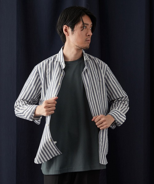 EDIFICE（エディフィス）の「コットン/リネン ストライプ カッタウェイシャツ（シャツ/ブラウス・メンズ・ブルー系その他/ブラウン・SMALL/LARGE/X-LARGE/MEDIUM）」の22枚目の写真