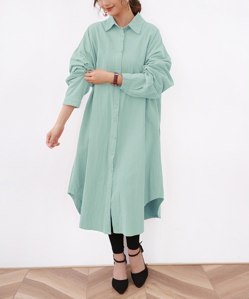 Doux Belle(ドゥーベル)の「ロングシャツワンピース(シャツワンピース・レディース・ホワイト/カーキ/ブラック/オレンジ/ベージュ/ブラウン/ピンク/ブルー/ライトグリーン・FREE)」の6枚目の写真