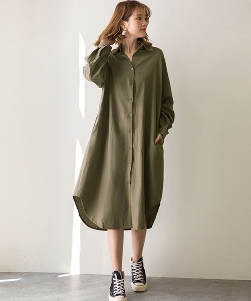 Doux Belle(ドゥーベル)の「ロングシャツワンピース(シャツワンピース・レディース・ホワイト/カーキ/ブラック/オレンジ/ベージュ/ブラウン/ピンク/ブルー/ライトグリーン・FREE)」の13枚目の写真