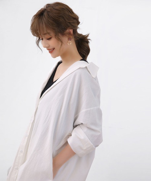 Doux Belle(ドゥーベル)の「ロングシャツワンピース(シャツワンピース・レディース・ホワイト/カーキ/ブラック/オレンジ/ベージュ/ブラウン/ピンク/ブルー/ライトグリーン・FREE)」の10枚目の写真