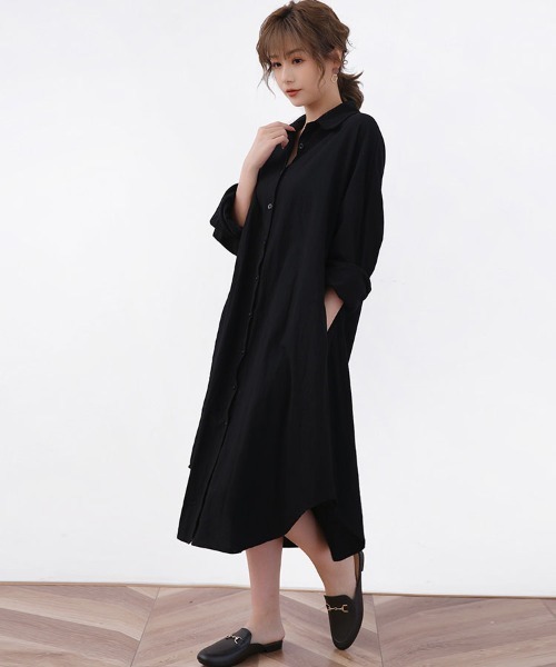 Doux Belle(ドゥーベル)の「ロングシャツワンピース(シャツワンピース・レディース・ホワイト/カーキ/ブラック/オレンジ/ベージュ/ブラウン/ピンク/ブルー/ライトグリーン・FREE)」の17枚目の写真