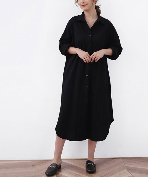 Doux Belle(ドゥーベル)の「ロングシャツワンピース(シャツワンピース・レディース・ホワイト/カーキ/ブラック/オレンジ/ベージュ/ブラウン/ピンク/ブルー/ライトグリーン・FREE)」の11枚目の写真