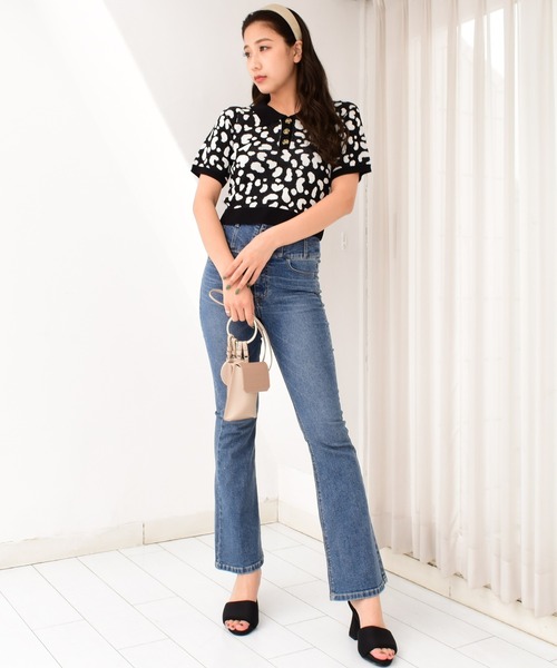 SPIRALGIRL（スパイラルガール）の「レオパード柄ジャガードポロニット（Tシャツ/カットソー・レディース・ブラック/ベージュ/ピンク・FREE）」の7枚目の写真