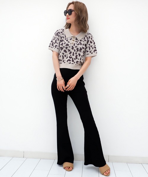 SPIRALGIRL（スパイラルガール）の「レオパード柄ジャガードポロニット（Tシャツ/カットソー・レディース・ブラック/ベージュ/ピンク・FREE）」の15枚目の写真