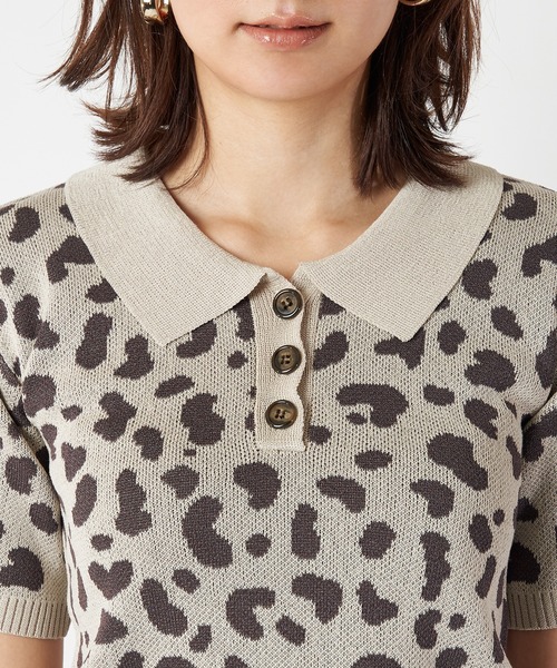 SPIRALGIRL（スパイラルガール）の「レオパード柄ジャガードポロニット（Tシャツ/カットソー・レディース・ブラック/ベージュ/ピンク・FREE）」の21枚目の写真