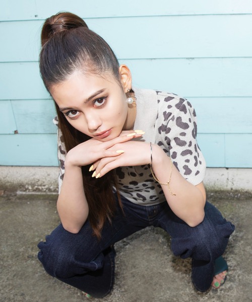 SPIRALGIRL（スパイラルガール）の「レオパード柄ジャガードポロニット（Tシャツ/カットソー・レディース・ブラック/ベージュ/ピンク・FREE）」の6枚目の写真