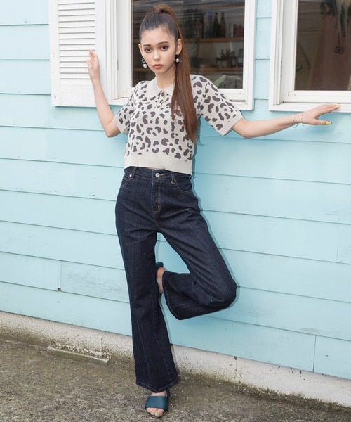 SPIRALGIRL（スパイラルガール）の「レオパード柄ジャガードポロニット（Tシャツ/カットソー・レディース・ブラック/ベージュ/ピンク・FREE）」の4枚目の写真