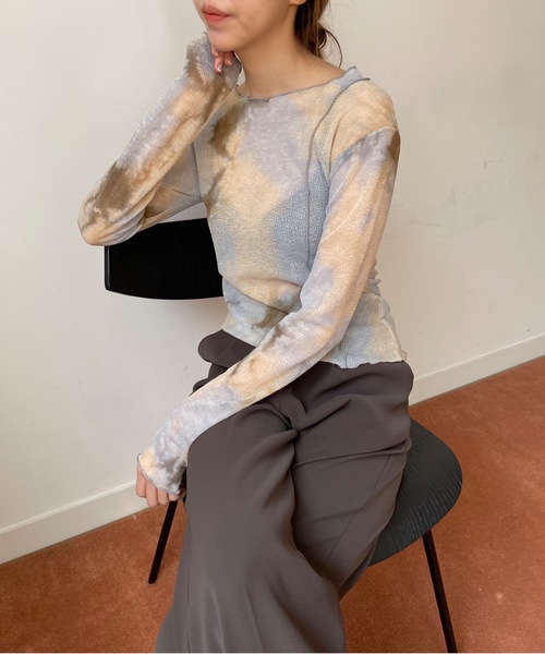 Didot.showroom（ディドット ショールーム）の「ボートネックメロウパイピングタイダイロングT（Tシャツ/カットソー・レディース・チャコールグレー/ベージュ・FREE）」の3枚目の写真