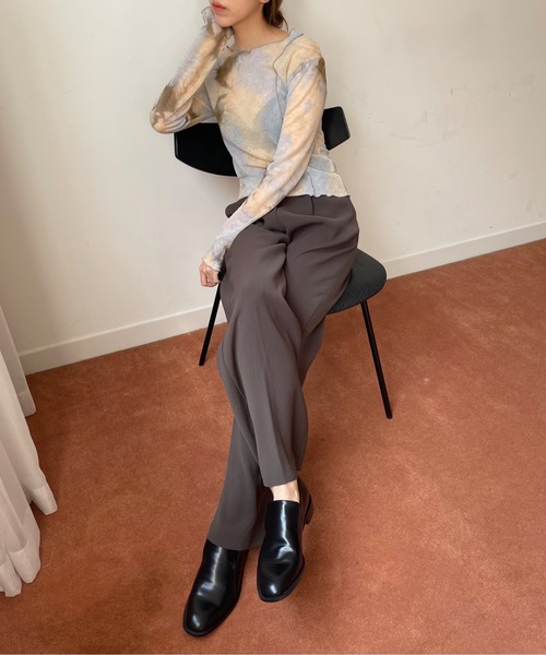 Didot.showroom（ディドット ショールーム）の「ボートネックメロウパイピングタイダイロングT（Tシャツ/カットソー・レディース・チャコールグレー/ベージュ・FREE）」の12枚目の写真