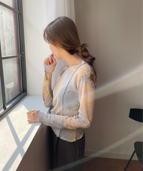 Didot.showroom（ディドット ショールーム）の「ボートネックメロウパイピングタイダイロングT（Tシャツ/カットソー・レディース・チャコールグレー/ベージュ・FREE）」の9枚目の写真