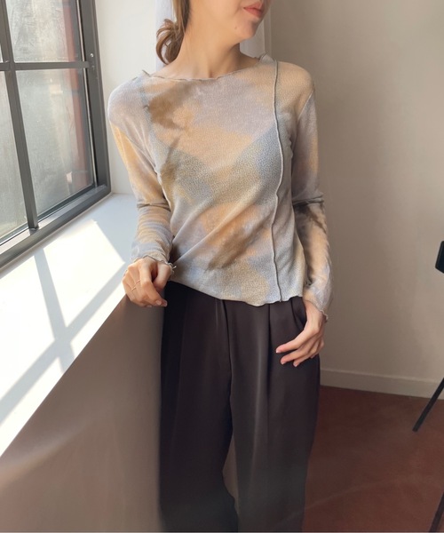 Didot.showroom（ディドット ショールーム）の「ボートネックメロウパイピングタイダイロングT（Tシャツ/カットソー・レディース・チャコールグレー/ベージュ・FREE）」の8枚目の写真