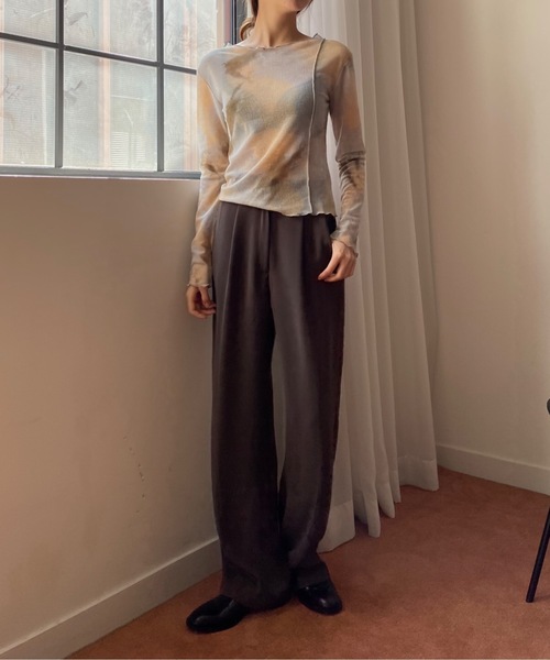 Didot.showroom（ディドット ショールーム）の「ボートネックメロウパイピングタイダイロングT（Tシャツ/カットソー・レディース・チャコールグレー/ベージュ・FREE）」の7枚目の写真
