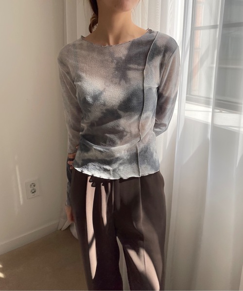 Didot.showroom（ディドット ショールーム）の「ボートネックメロウパイピングタイダイロングT（Tシャツ/カットソー・レディース・チャコールグレー/ベージュ・FREE）」の4枚目の写真