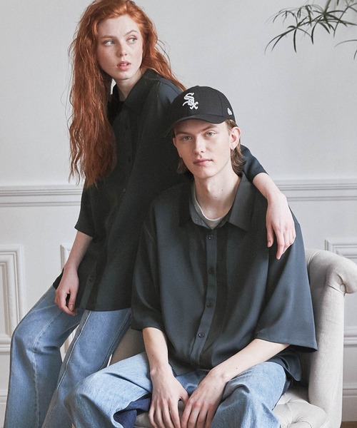 WONDER WONDER（ワンダーワンダー）の「バイカラーライン トロミシャツ（シャツ/ブラウス・メンズ・ベージュ/ネイビー/グリーン系その他・S/M/L）」の3枚目の写真