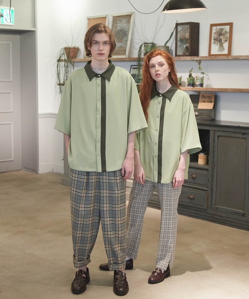 WONDER WONDER（ワンダーワンダー）の「バイカラーライン トロミシャツ（シャツ/ブラウス・メンズ・ベージュ/ネイビー/グリーン系その他・S/M/L）」の16枚目の写真